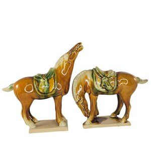 Vintage Chinese Tang Dynasty Drip Style Glaze Ceramic War Horse Figurines FLAW